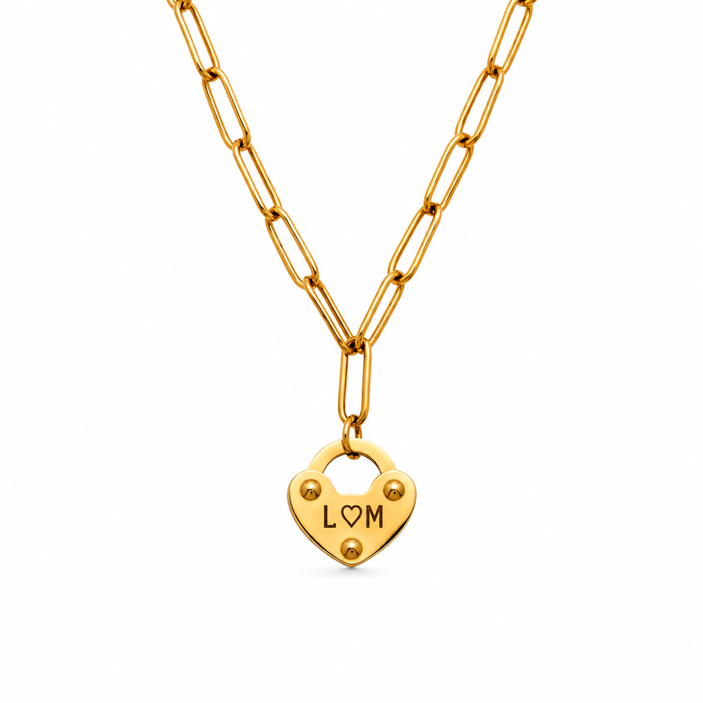 Ella Heart Lock Initial Necklace — white background