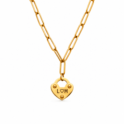 Ella Heart Lock Initial Necklace — white background