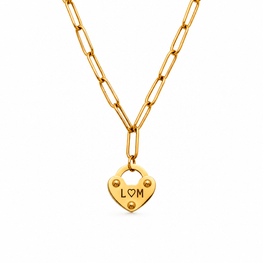 Ella Heart Lock Initial Necklace - CLAYCALI