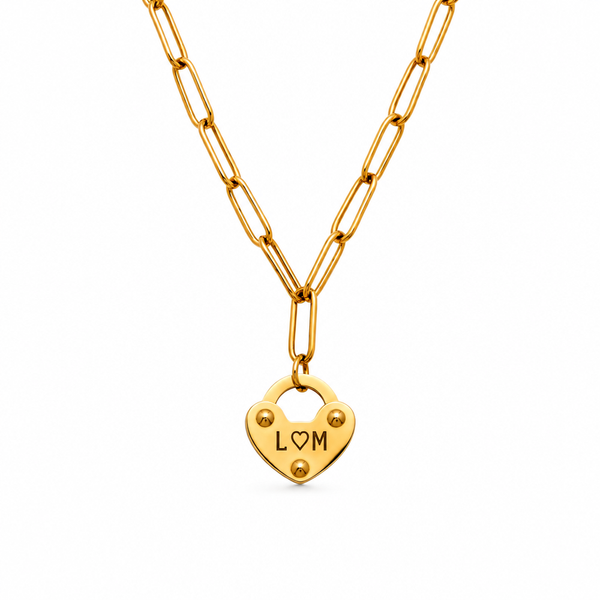 Ella Heart Lock Initial Necklace