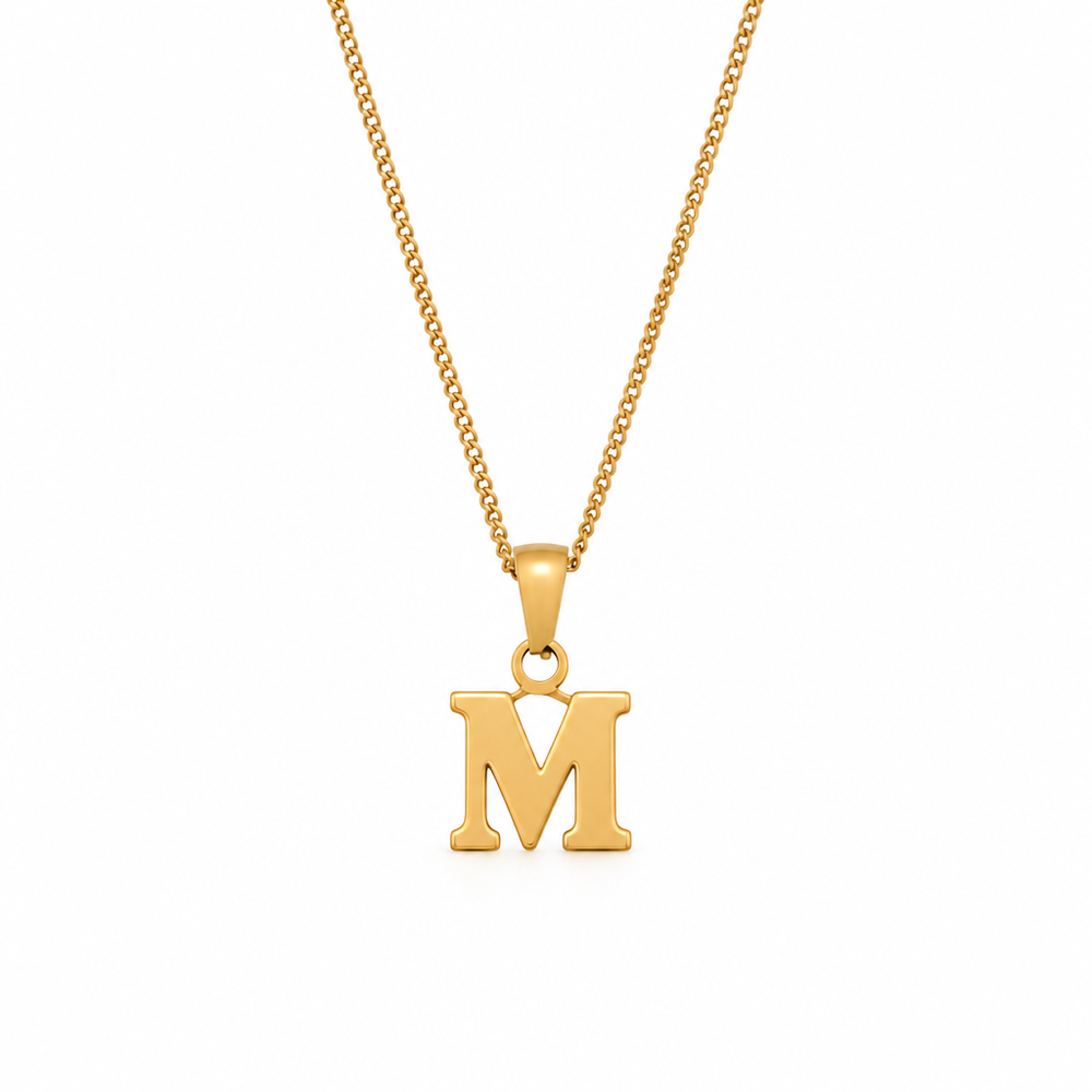 Jules Gold Initial Charm Necklace — white background