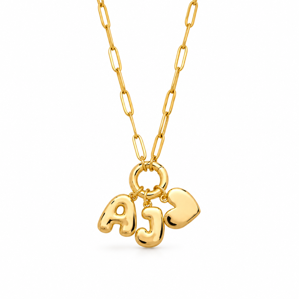 Greer Bubble Heart Initial Necklace — white background