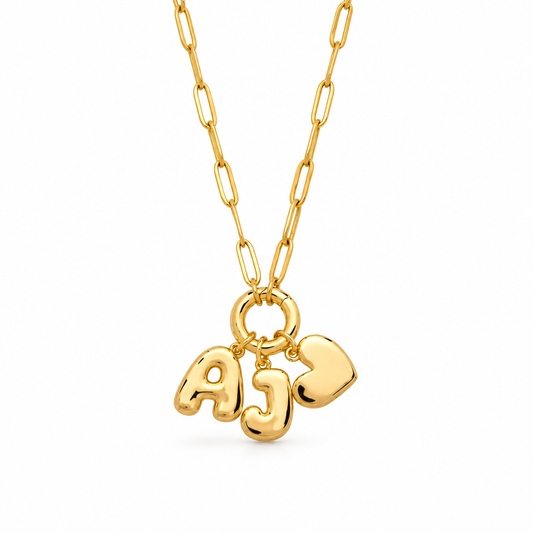 Greer Bubble Heart Initial Necklace — white background