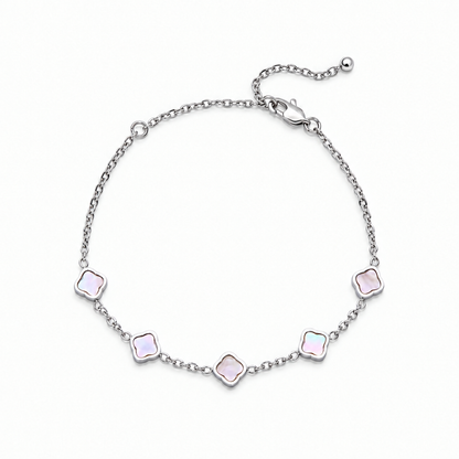 Leni Mini Pearl Clover Bracelet — white background silver
