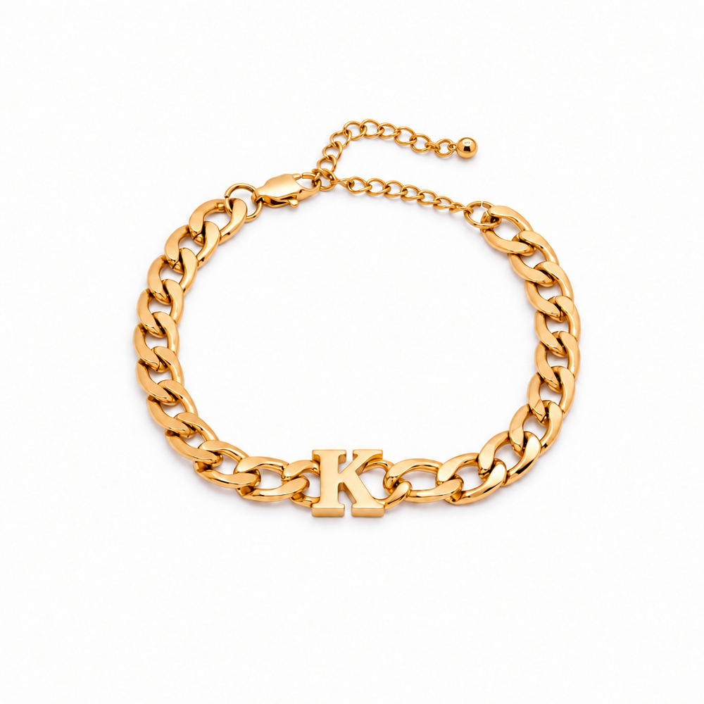Marin Curb Initial Bracelet — white background