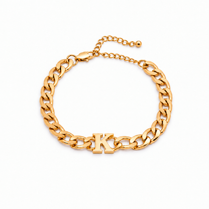 Marin Curb Initial Bracelet — white background