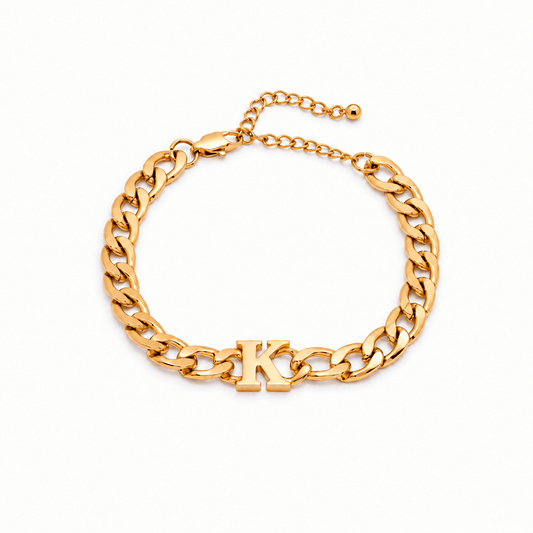 Marin Curb Initial Bracelet — white background