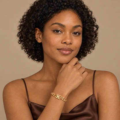Marin Curb Initial Bracelet — on model