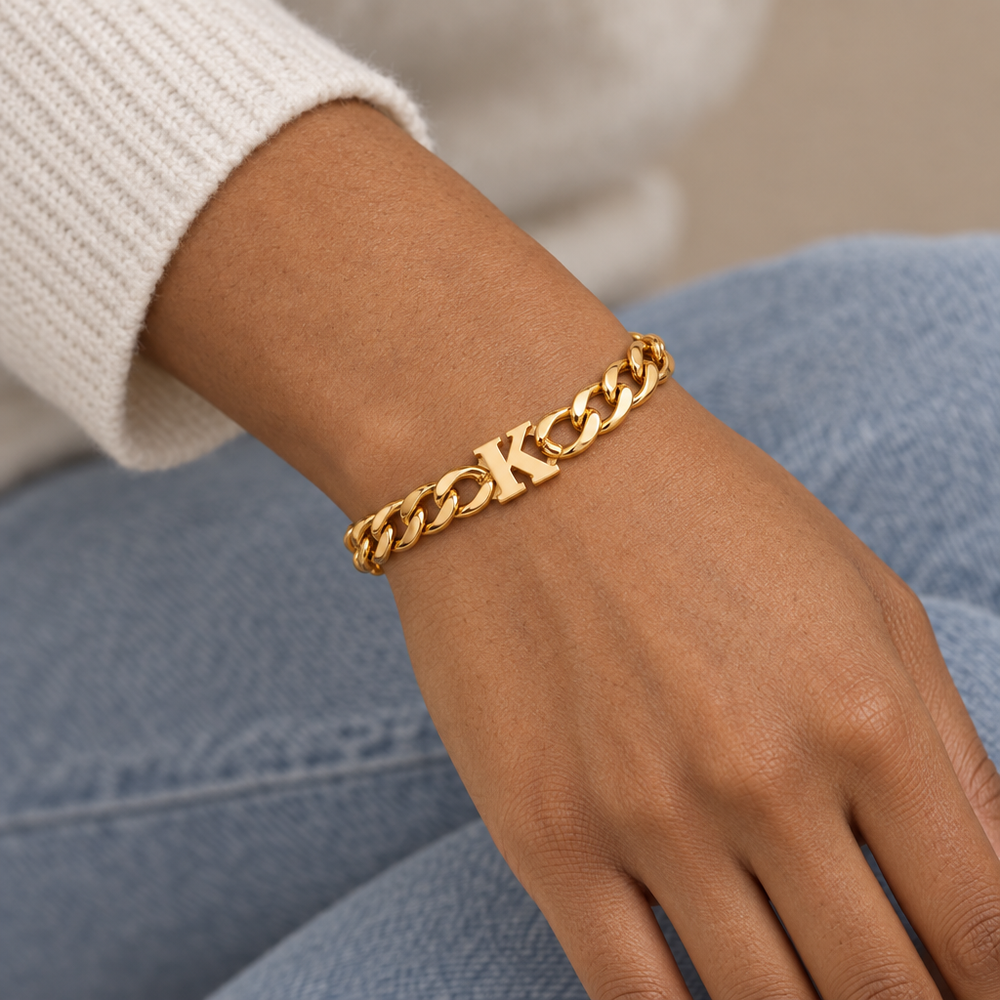 Marin Curb Initial Bracelet — close-up