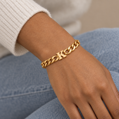 Marin Curb Initial Bracelet — close-up