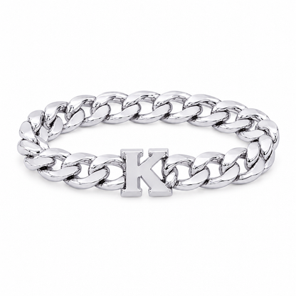 Marin Curb Initial Bracelet — white background silver