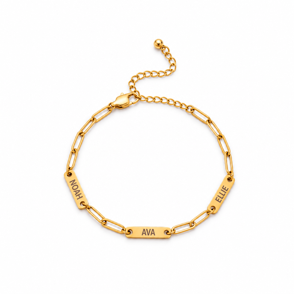 Laurel Paperclip Multi-Name Bracelet — white background