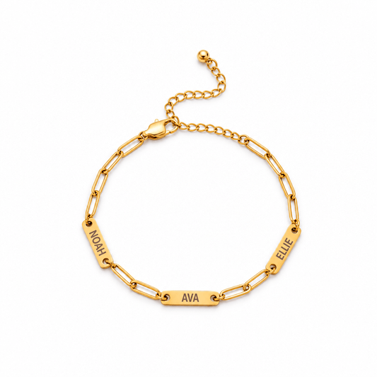 Laurel Paperclip Multi-Name Bracelet — white background