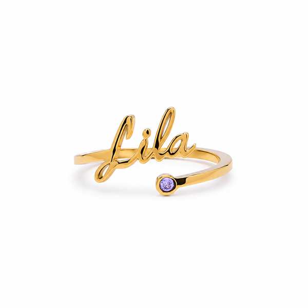 Anya Signature Name & Birthstone Ring