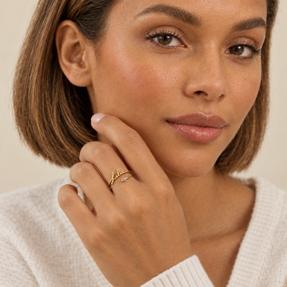 Anya Signature Name & Birthstone Ring — close-up
