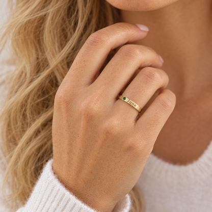 Kenna Stackable Birthstone Name Ring — close-up