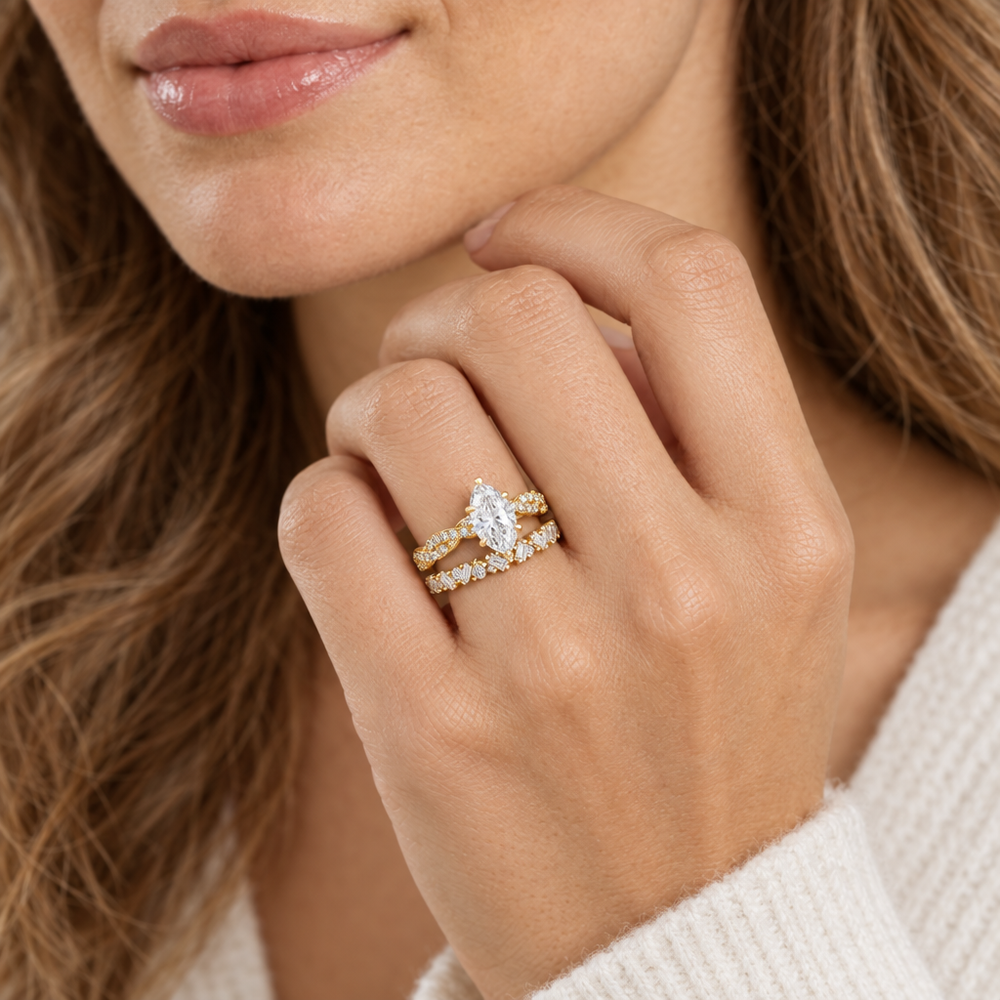 Elena Marquise Diamond Ring Set — close-up
