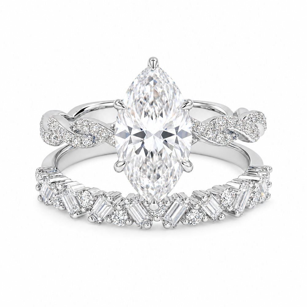 Elena Marquise Diamond Ring Set — white background