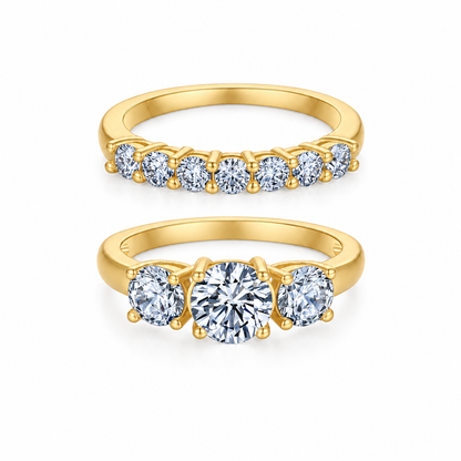 Gianna Three-Stone Diamond Ring Set — white background