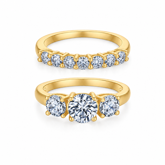 Gianna Three-Stone Diamond Ring Set — white background