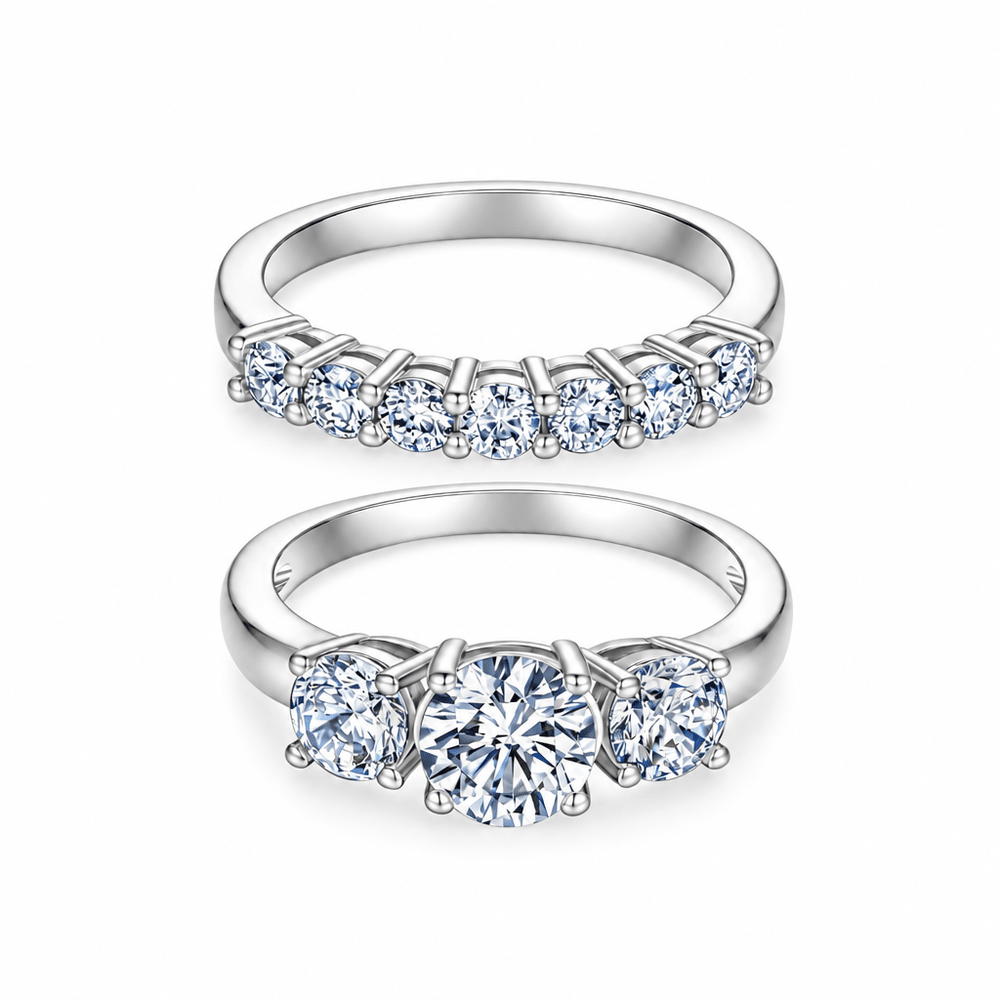 Gianna Three-Stone Diamond Ring Set — white background