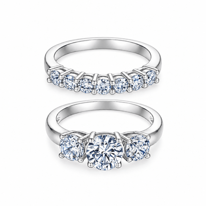 Gianna Three-Stone Diamond Ring Set — white background