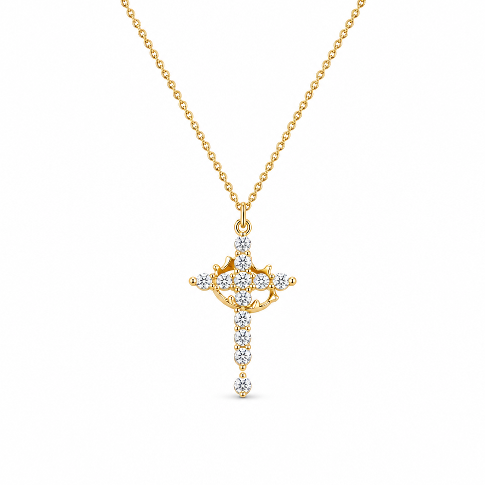 Adeline Crown Cross Necklace & Earrings — white background