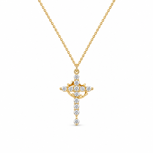 Adeline Crown Cross Necklace & Earrings — white background