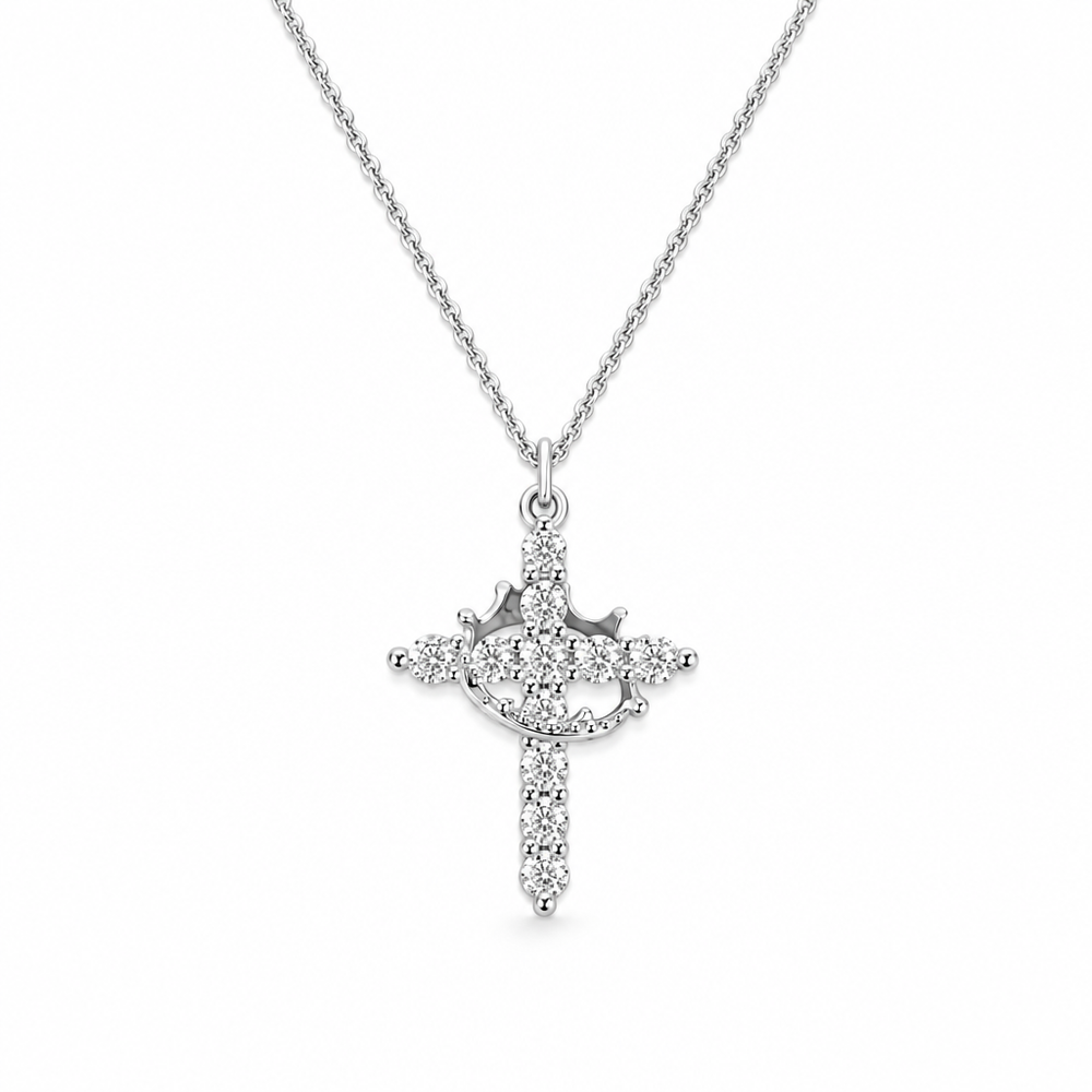 Adeline Crown Cross Necklace & Earrings — white background