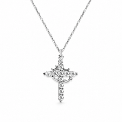 Adeline Crown Cross Necklace & Earrings — white background
