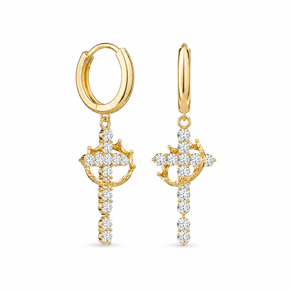 Adeline Crown Cross Necklace & Earrings — white background