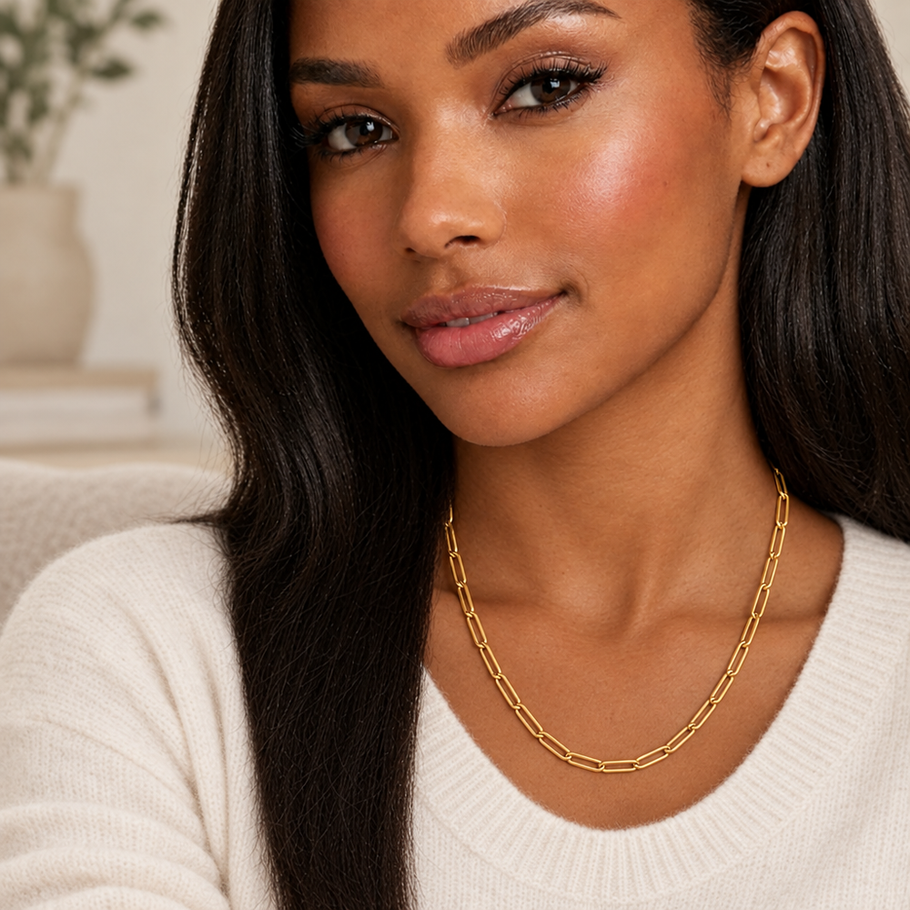 Maisie Paperclip Chain Necklace — on model