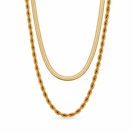Juno Herringbone & Rope Chain Layered Necklace - CLAYCALI