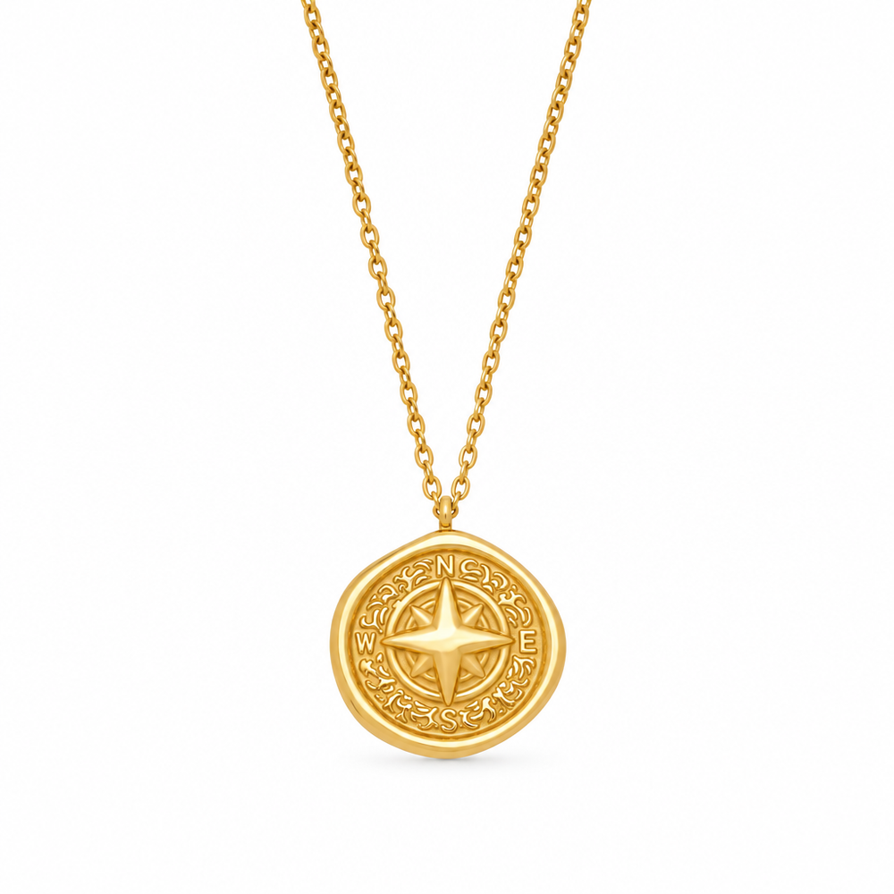 Marley Golden Compass Necklace — white background