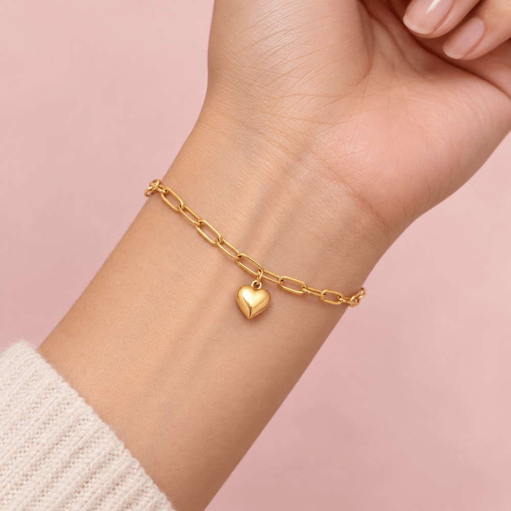 Piper Paperclip Heart Charm Bracelet - CLAYCALI