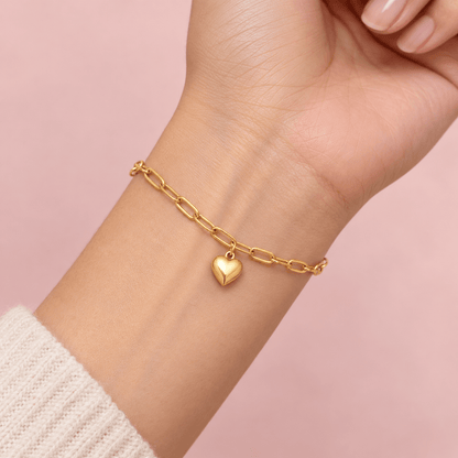 Piper Paperclip Heart Charm Bracelet - CLAYCALI