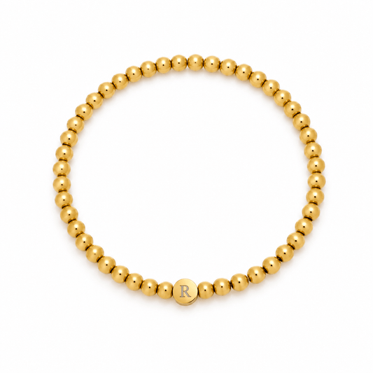 Ruby Engraved Initial Beaded Bracelet - CLAYCALI