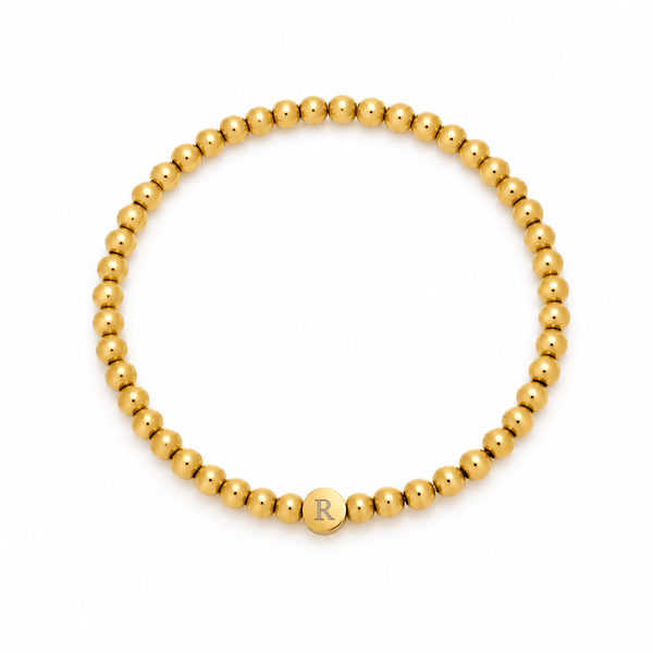 Ruby Engraved Initial Beaded Bracelet