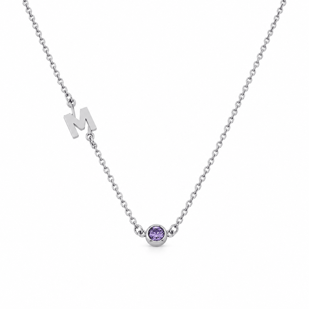 Poppy Side-Set Initial Birthstone Necklace - CLAYCALI