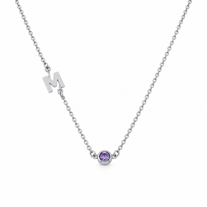Poppy Side-Set Initial Birthstone Necklace - CLAYCALI