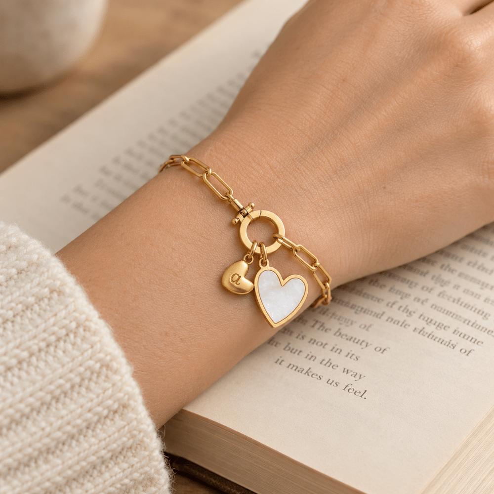 Daisy Paperclip Initial Heart Duo Bracelet - CLAYCALI