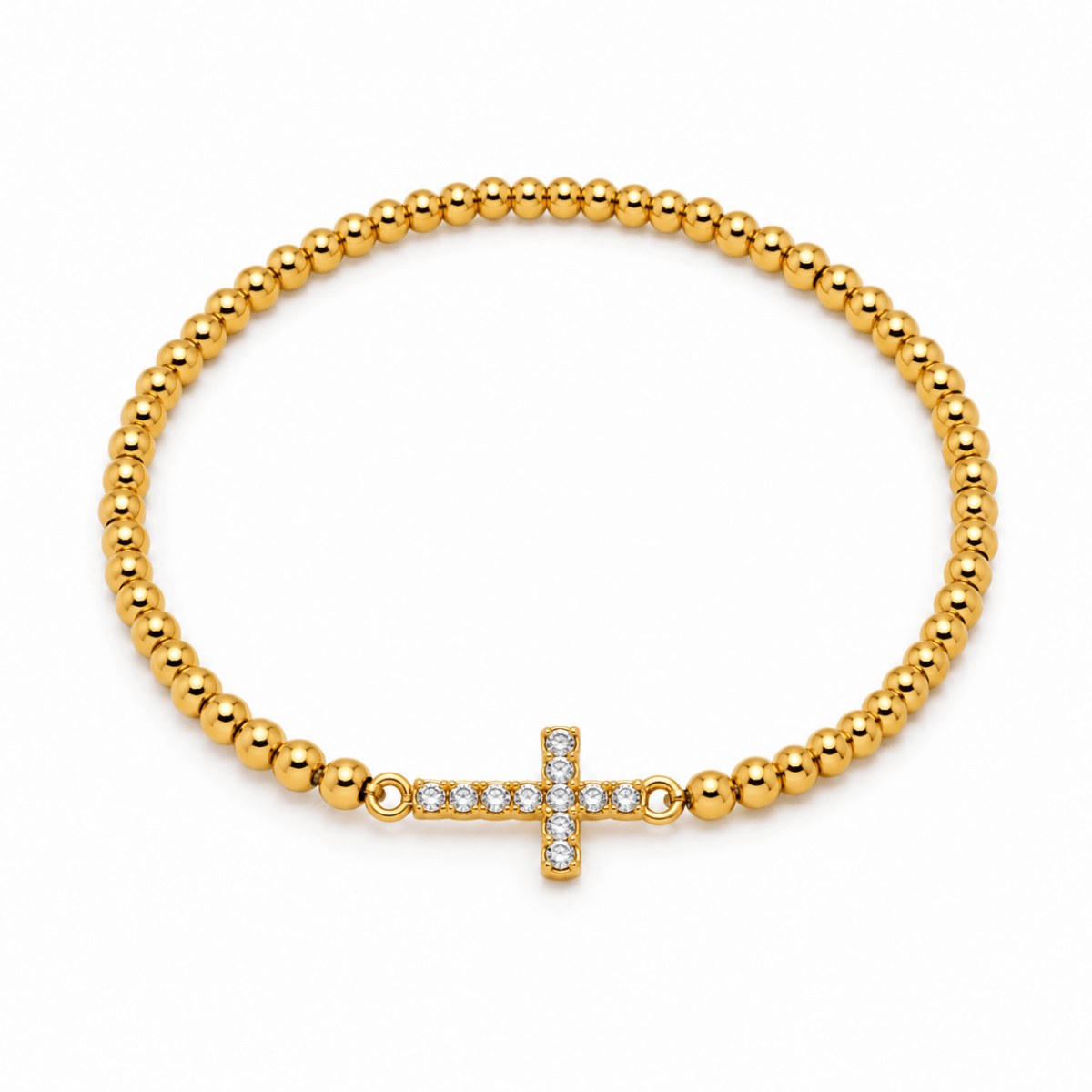 Gold Beaded Pavé Cross Bracelet - CLAYCALI