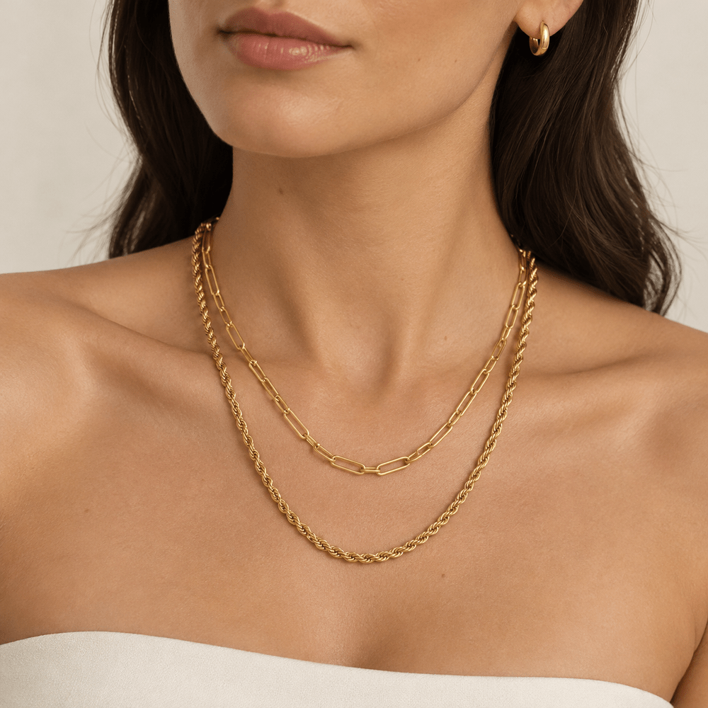 Gwen Paperclip & Rope Chain Layered Necklace - CLAYCALI