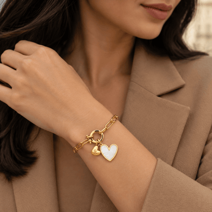 Daisy Paperclip Initial Heart Duo Bracelet - CLAYCALI