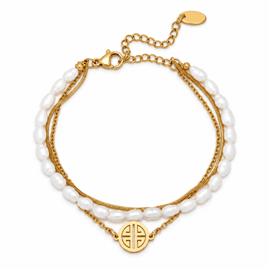 Kayla Sunshine Layered Pearl & Gold Bracelet - CLAYCALI