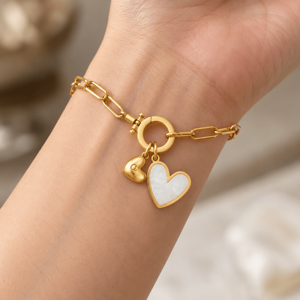 Daisy Paperclip Initial Heart Duo Bracelet - CLAYCALI