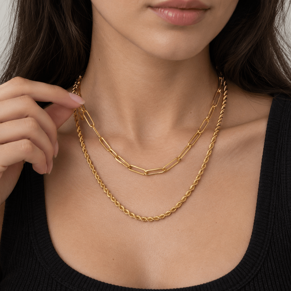 Gwen Paperclip & Rope Chain Layered Necklace - CLAYCALI