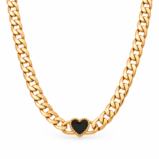 Elle Ember Heart Curb Chain Necklace - CLAYCALI