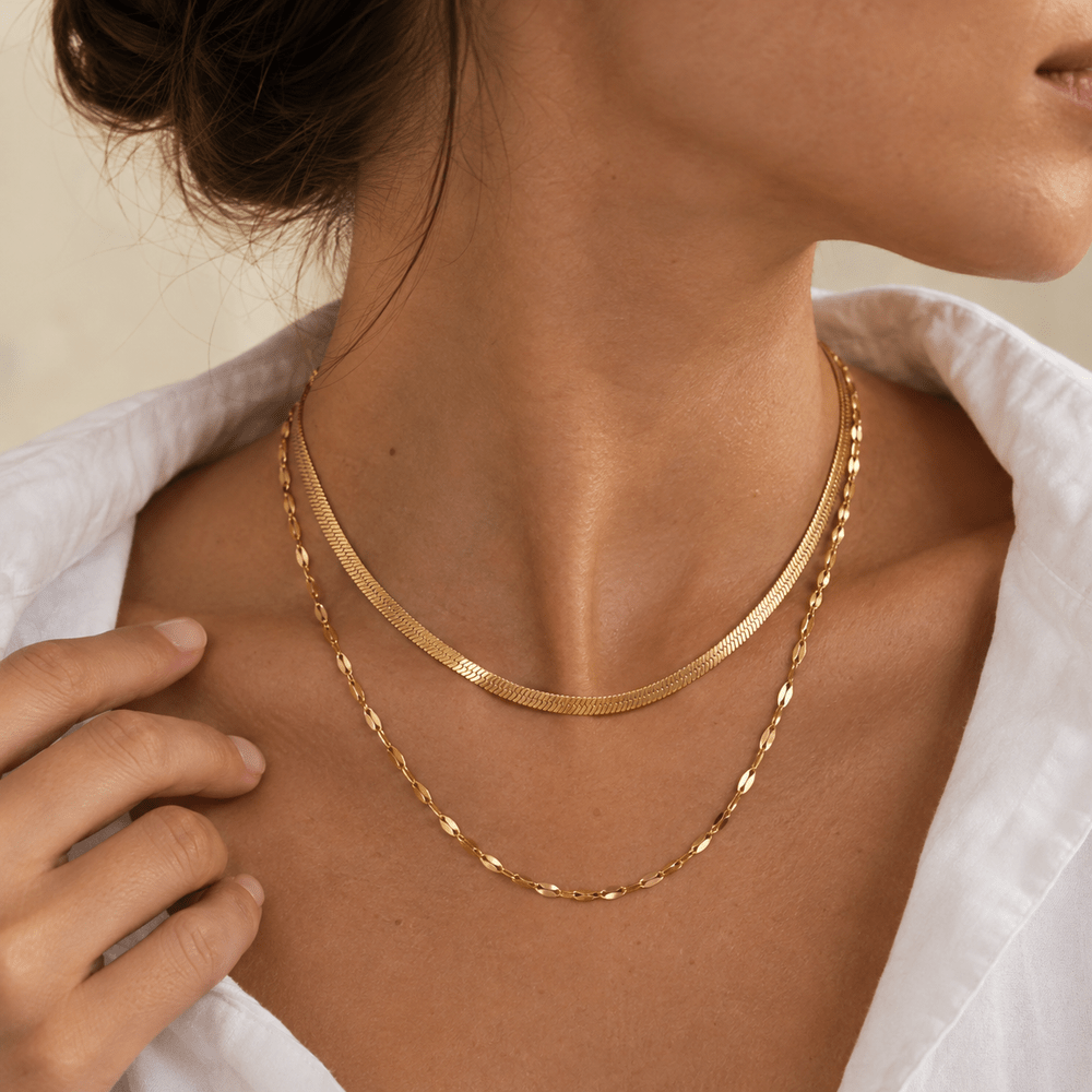 Laila Snake & Sequin Chain Layered Necklace - CLAYCALI