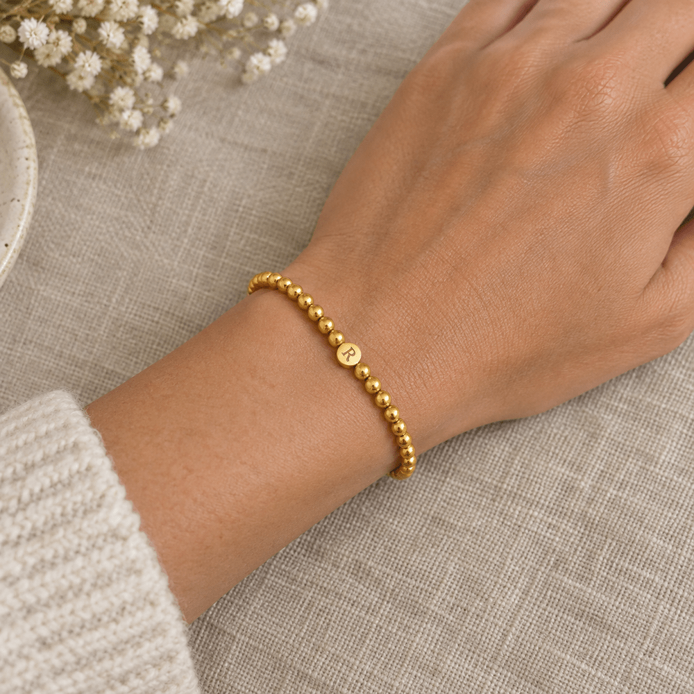 Ruby Engraved Initial Beaded Bracelet - CLAYCALI